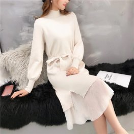 Women Winter Sweater Dress Knitted Turtleneck Lace Women Winter Sweater Dress Knitted Turtleneck Lace